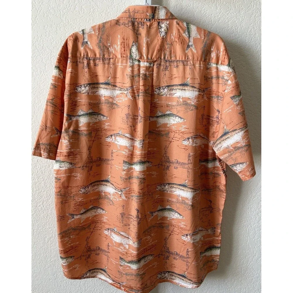 Magellan‎ Sportswear Mens XL Orange Fish & Lure Graphics Button Down Shirt